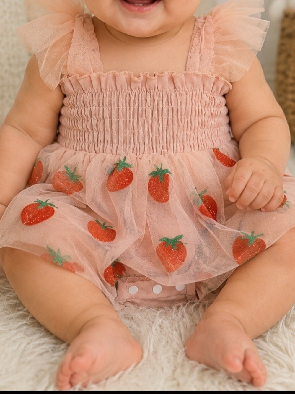 Pink Strawberry Tulle Baby Romper